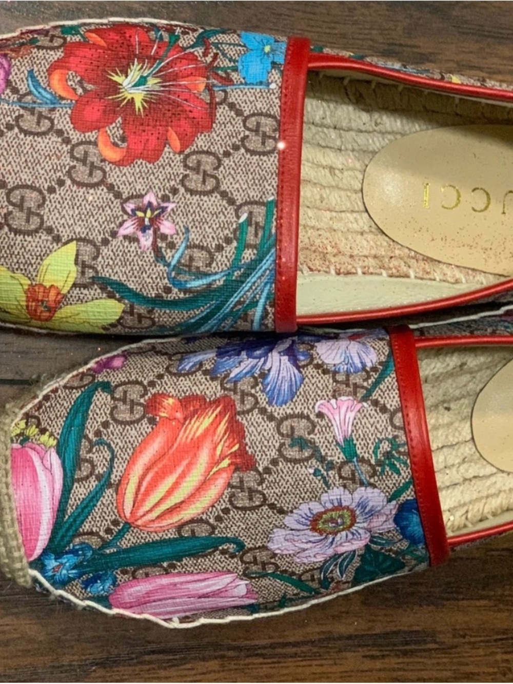 Gucci Floral Canvas Espadrilles - Red Trim Multicolor Floral